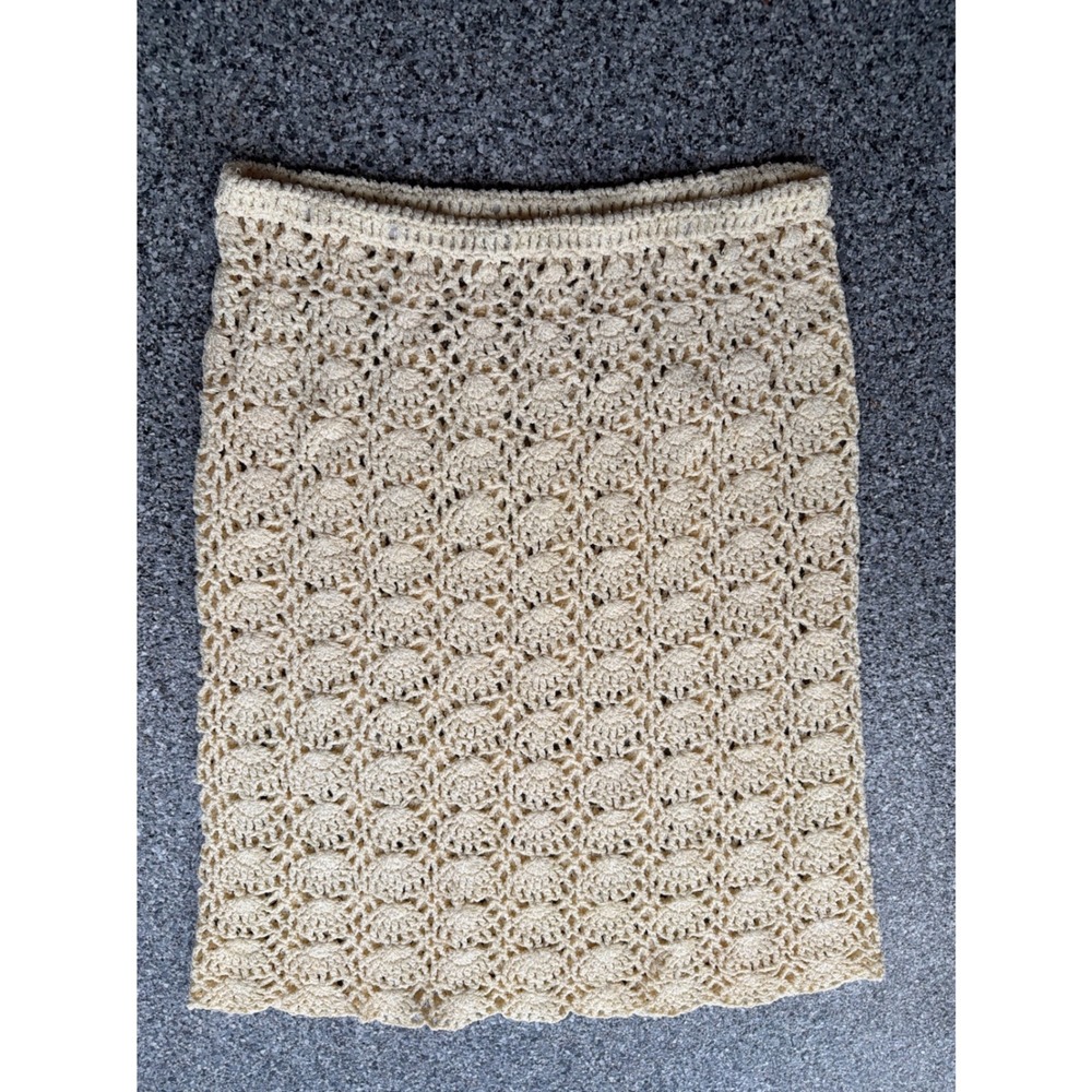 Vintage Handmade Crochet Mini Skirt Cream Ivory Pineapple Shell Knit Boho S M